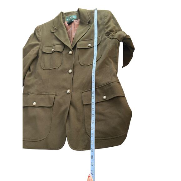 Lauren Ralph Lauren Green Wool Blend Preppy Academia Equestrian Blazer Size 12 - Picture 14 of 14